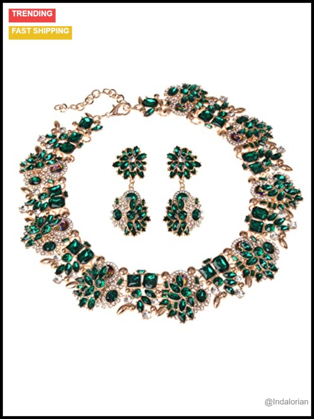 Vintage Crystal Rhinestone Statement Choker Bib Necklace Earring Set